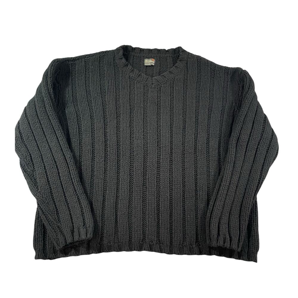 Royal Robbins Chunky Ribbed Knit Sweater Mens XXL Short Cropped Fit Black V Neck